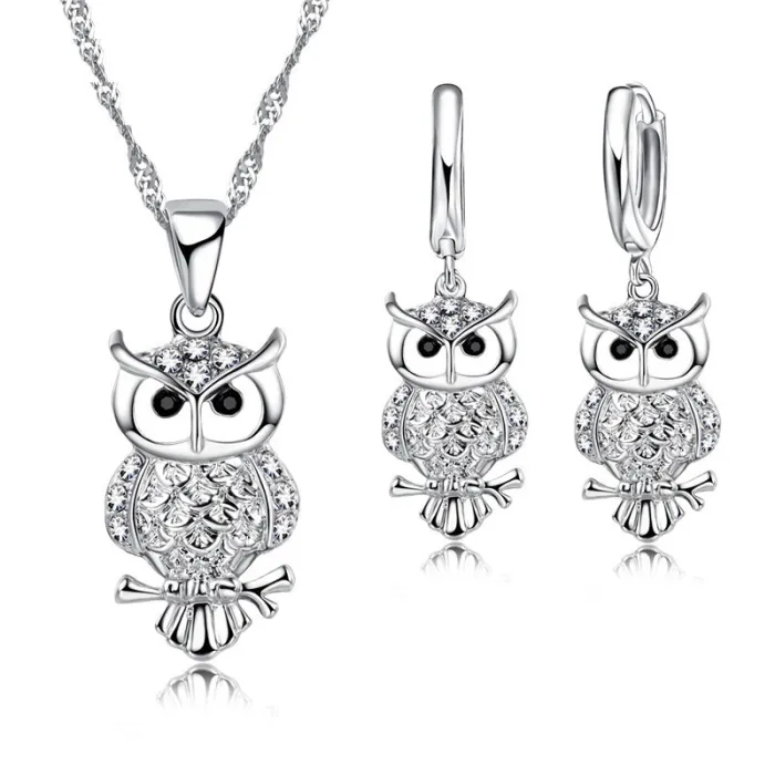 Set di gioielli in argento con gufi - collana / orecchini