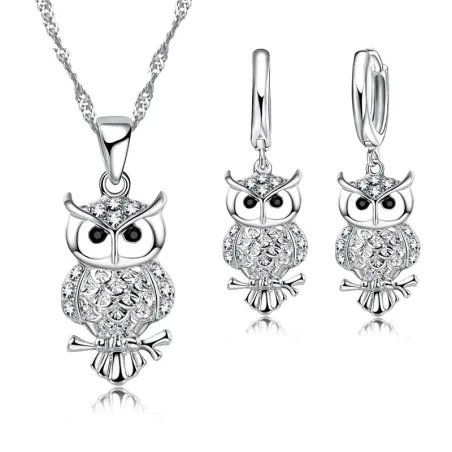 Conjuntos de joyasConjunto de joyas de plata con búhos - collar / pendientes
