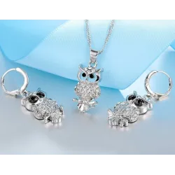Silver jewellery set with owls - necklace / earringsJewellery Sets
