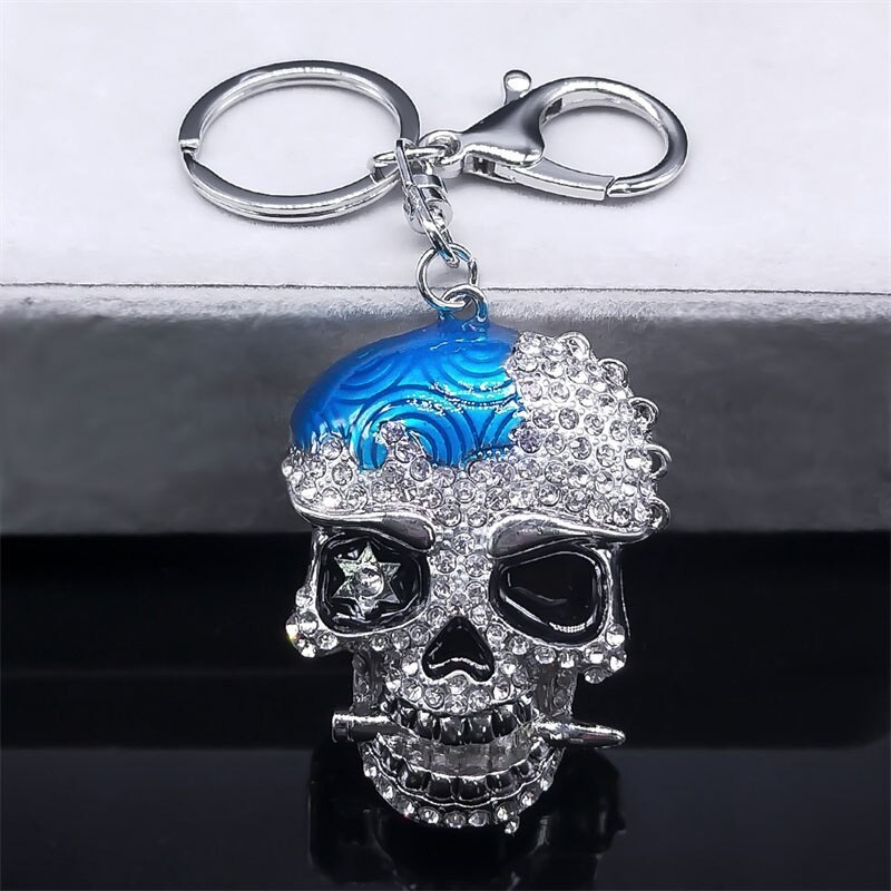 Silver crystal skull head - keychainKeyrings