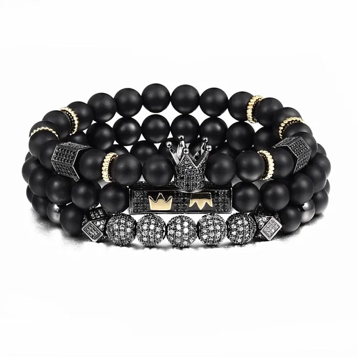 PulseraPulsera de cuentas negras con corona - 3 piezas