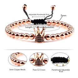 Armband aus Kupferperlen mit Krone - verstellbares Seil