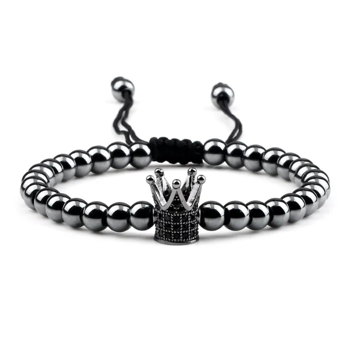 Bracciale in perle di rame con corona - corda regolabile