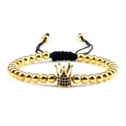 Armband aus Kupferperlen mit Krone - verstellbares Seil
