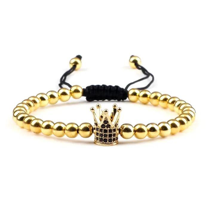 Armband aus Kupferperlen mit Krone - verstellbares Seil