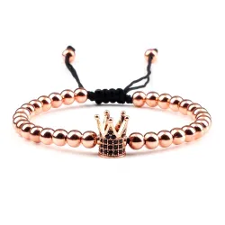 Armband aus Kupferperlen mit Krone - verstellbares Seil