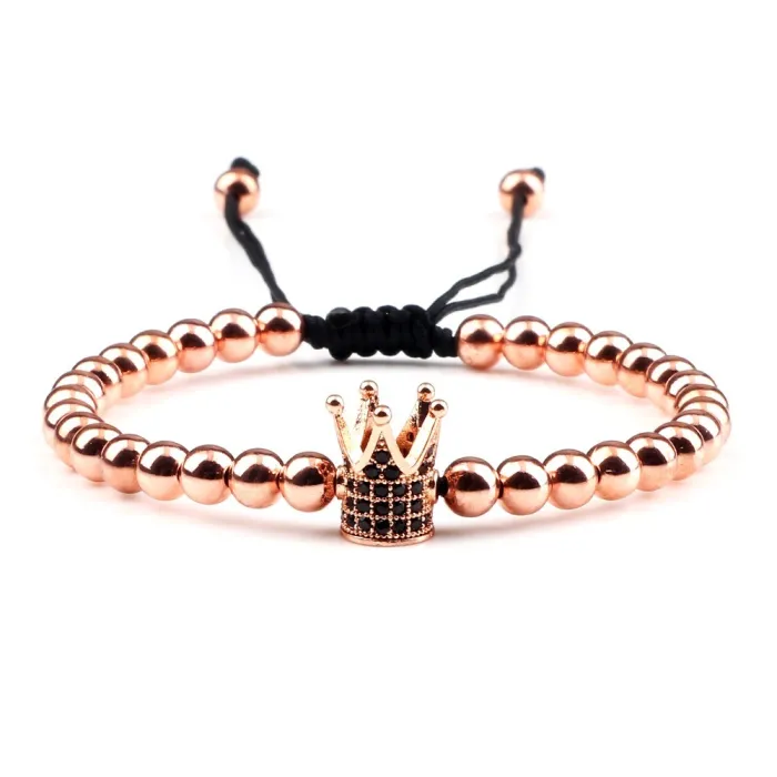 Copper beads bracelet with a crown - adjustable ropeBracelets