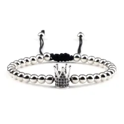 Copper beads bracelet with a crown - adjustable ropeBracelets