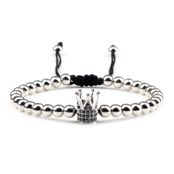 Copper beads bracelet with a crown - adjustable ropeBracelets
