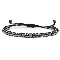 Kopparpärlor armband med en kristallkub - justerbart rep