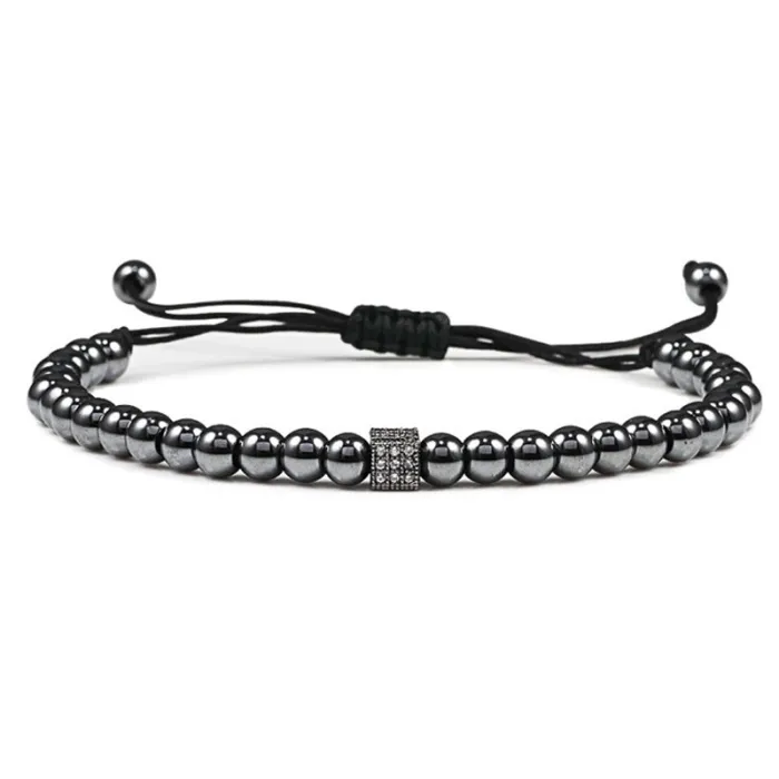 Bracelet de perles de cuivre avec un cube de cristal - corde réglable