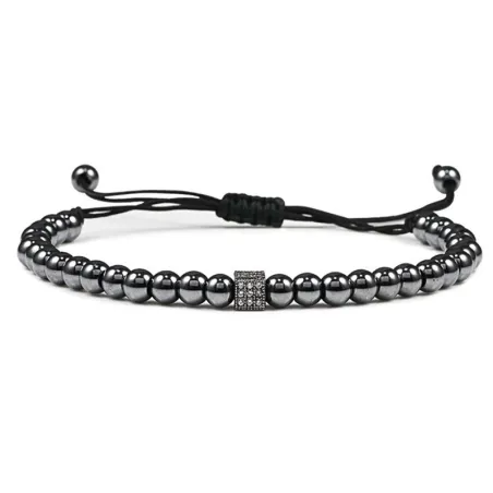 Bracelet de perles de cuivre avec un cube de cristal - corde réglable