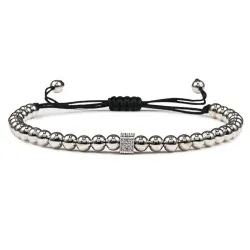 Kobberperler armbånd med en krystall kube - justerbart tau