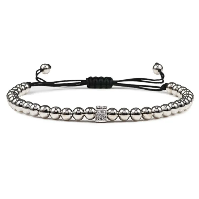 Kobberperler armbånd med en krystall kube - justerbart tau