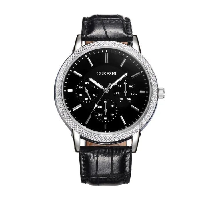 OUKESHI - Montre à quartz en acier inoxydable - bracelet cuir