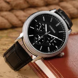 OUKESHI - Montre à quartz en acier inoxydable - bracelet cuir
