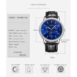 OUKESHI - Montre à quartz en acier inoxydable - bracelet cuir