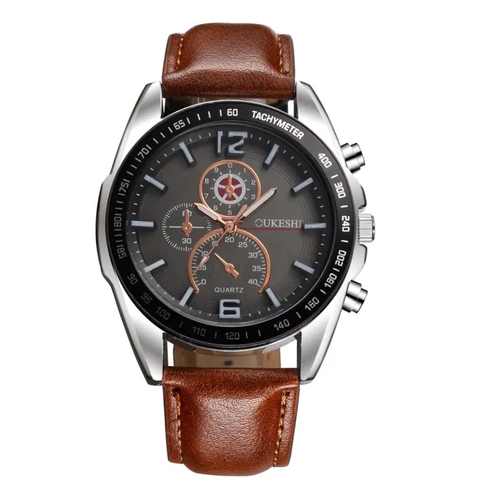 OUKESHI - élégante montre Quartz en acier inoxydable - bracelet cuir