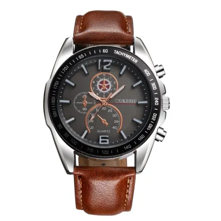 OUKESHI - élégante montre Quartz en acier inoxydable - bracelet cuir