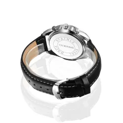 OUKESHI - élégante montre Quartz en acier inoxydable - bracelet cuir