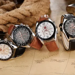 OUKESHI - élégante montre Quartz en acier inoxydable - bracelet cuir