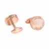 Boutons de manchette ronds or rose - avec coquillage blanc