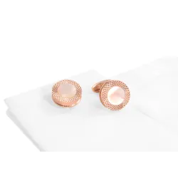Boutons de manchette ronds or rose - avec coquillage blanc