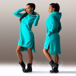 Dame hættekjole - lang pullover