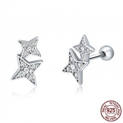 Dubbele kristallen sterren - zilveren oorbellenOorbellen
