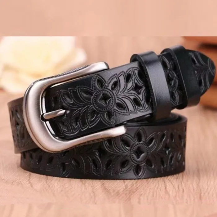Cinto de couro genuíno esculpido - com fivela de metal