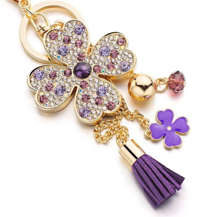 Lucky four leaves clover - crystal keychainKeyrings