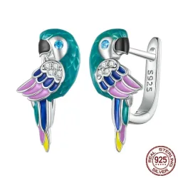 Regnbuepapegøye med zirkon - 925 sterling sølv øredobber