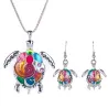 Ensemble de bijoux avec une tortue arc-en-ciel - collier / boucles d'oreilles