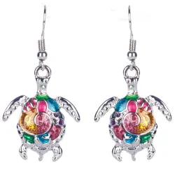 Ensemble de bijoux avec une tortue arc-en-ciel - collier / boucles d'oreilles