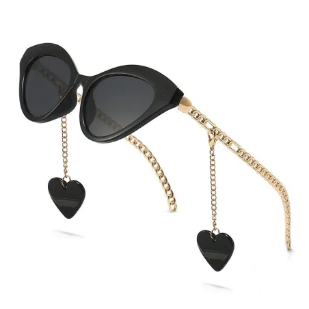 Óculos de sol estilo cat eye - com corrente / coração
