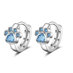 Boucles d'oreilles créoles en argent - motif patte de chat en cristal