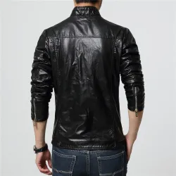 Slank leren jack - met ritsen / zakkenJassen