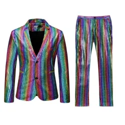 Herenpak - regenboog geruite paillettenBroeken