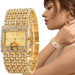 Relógio elegante de quartzo - pulseira larga de cristal