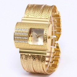Montre à quartz de luxe avec cristaux - bracelet large en or
