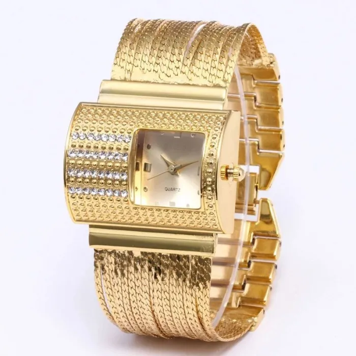 Luxurious Quartz watch with crystals - wide gold braceletWatches