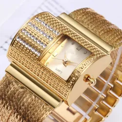 Luxurious Quartz watch with crystals - wide gold braceletWatches