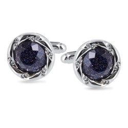 Gemelli rotondi in argento - pietra cielo stellato blu / cristalli