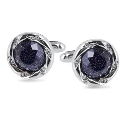 Round silver cufflinks - blue starry sky stone / crystalsCufflinks