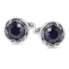 Round silver cufflinks - blue starry sky stone / crystalsCufflinks