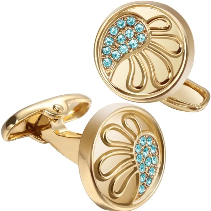 Eleganti gemelli rotondi - con cristalli blu