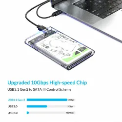 ORICO - 2.5 pouces - boîtier HDD transparent - avec câble - type C Gen 2 - USB3.1