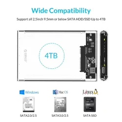 ORICO - 2.5 pouces - boîtier HDD transparent - avec câble - type C Gen 2 - USB3.1