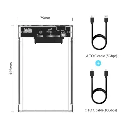 ORICO - 2.5 pouces - boîtier HDD transparent - avec câble - type C Gen 2 - USB3.1