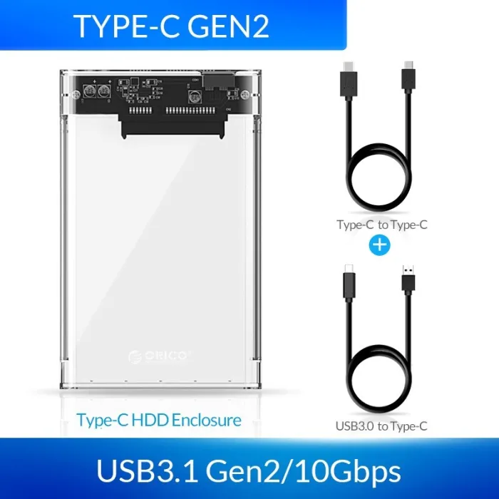 ORICO - 2.5 pouces - boîtier HDD transparent - avec câble - type C Gen 2 - USB3.1